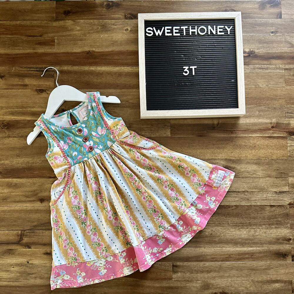 SweetHoney Kate Dress Fresh Breeze Sleeveless Floral Yellow Pink Green Stripe 3T